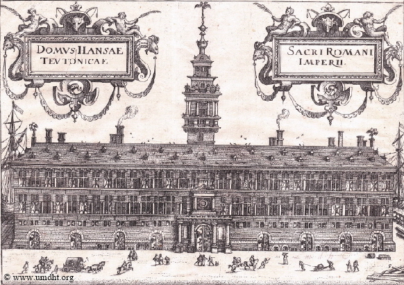 Das von 1564 bis 1568 durch Cornelis Floris erbaute Antwerpener Hansehaus wurde 1893 durch einen Brand zerstrt.  -  Fr eine grere Darstellung klicken Sie bitte auf das Bild.